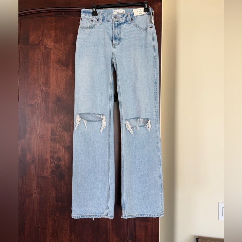 Abercrombie & Fitch: Light Blue Distressed Low-Rise The Baggy Jeans